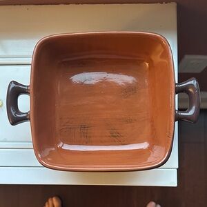 Pier 1 Two/Tone Brown Ceramic Baking Dish with Handles Made in Italy